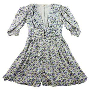 Et Clet Babydoll Mini Dress Womens Medium Multi Floral Puff Sleeve Button Front
